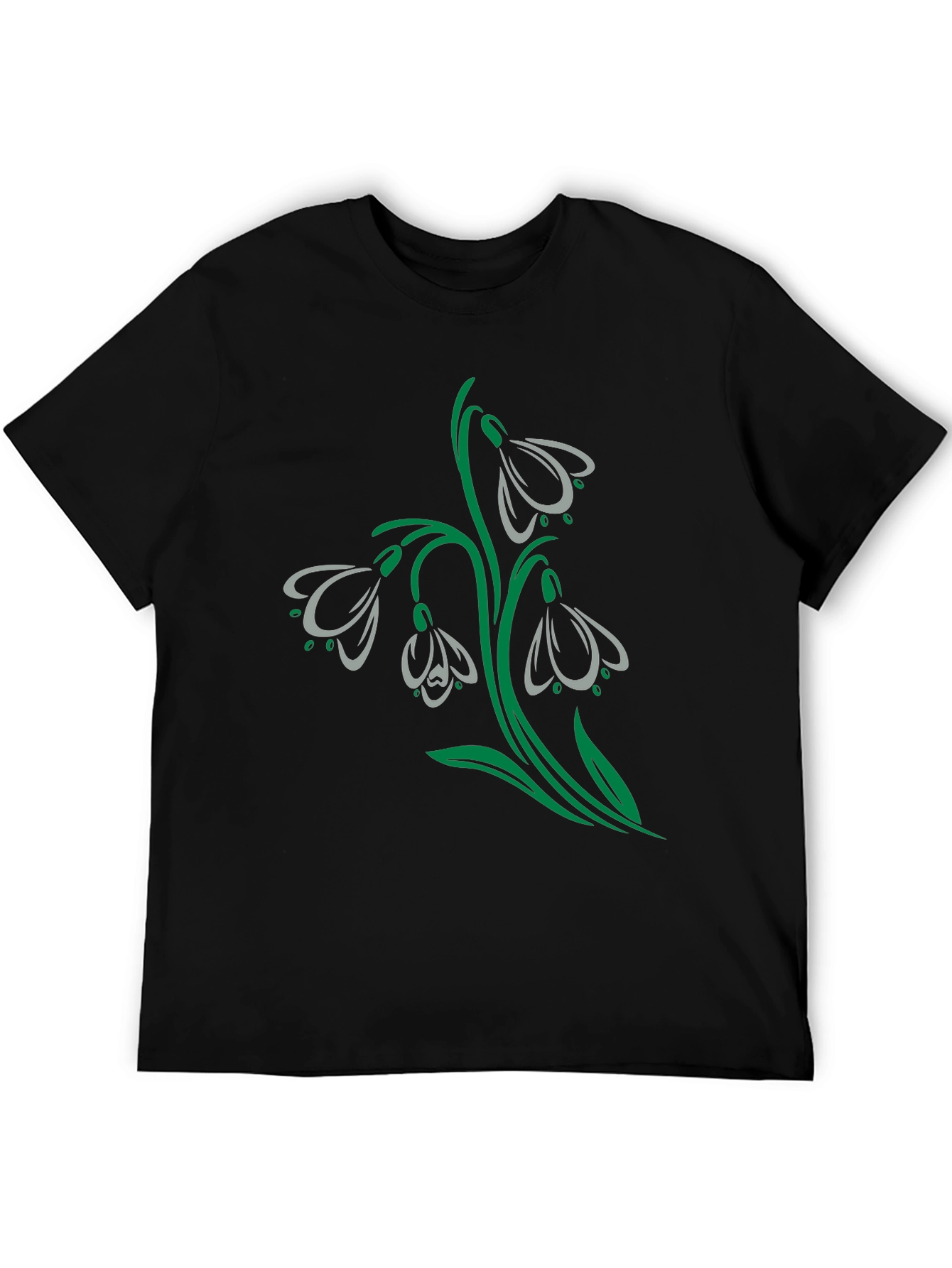 Snowdrop Flower Graphic Black T-Shirt