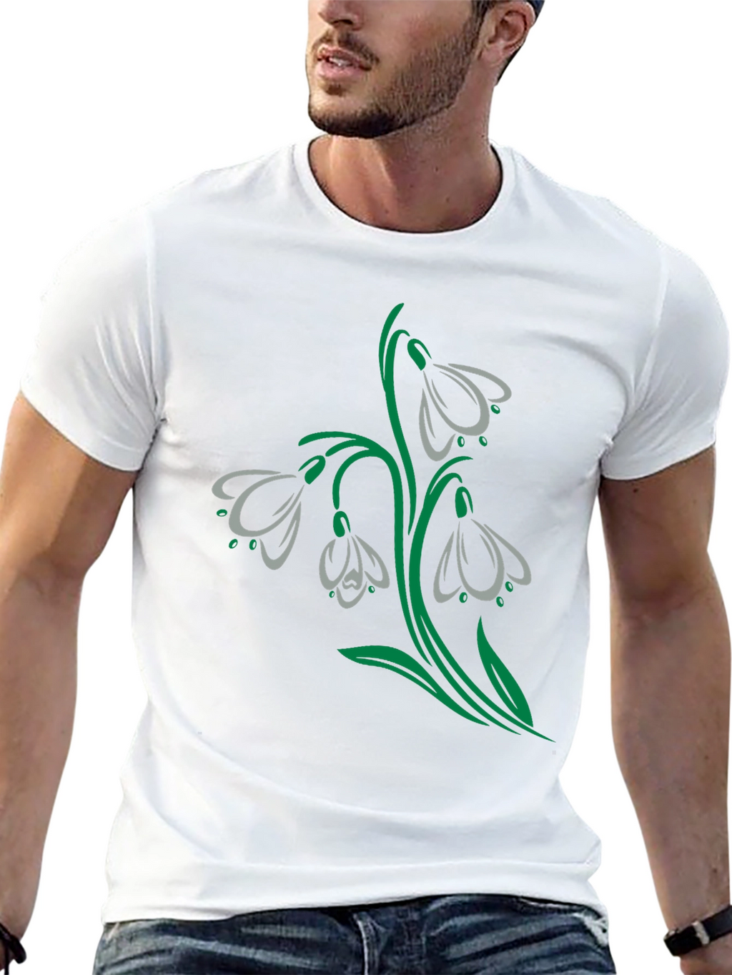 Snowdrop Flower Graphic Black T-Shirt