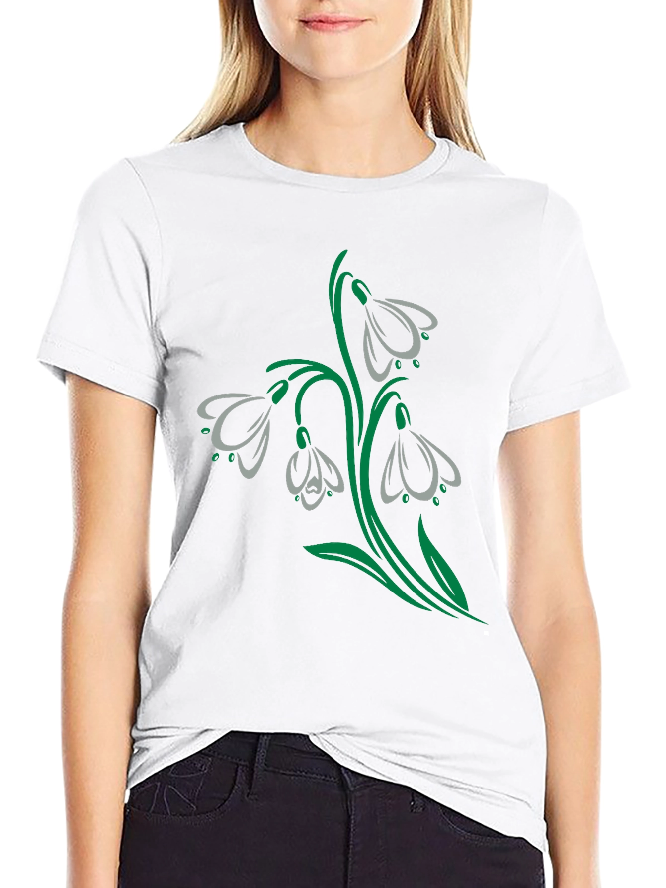 Snowdrop Flower Graphic Black T-Shirt
