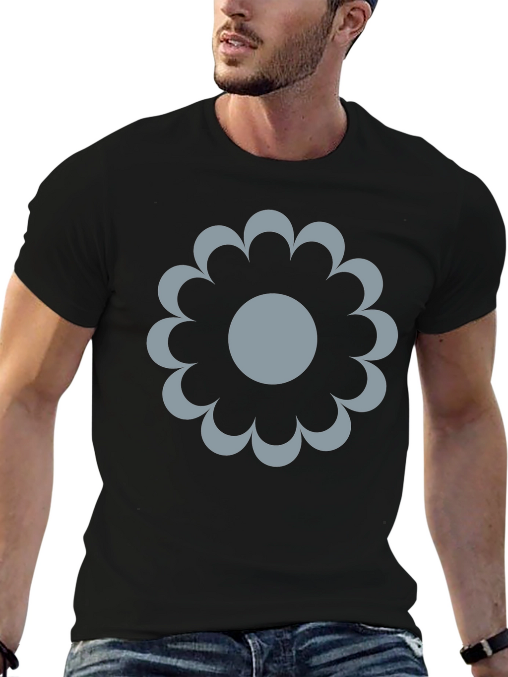 Modern Flower Graphic Black T-Shirt