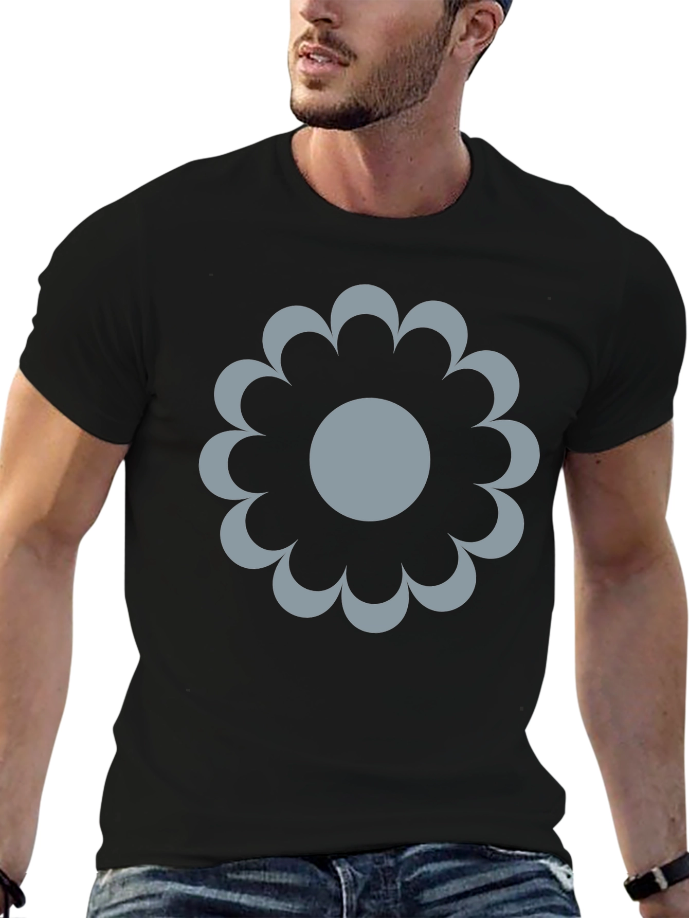 Modern Flower Graphic Black T-Shirt