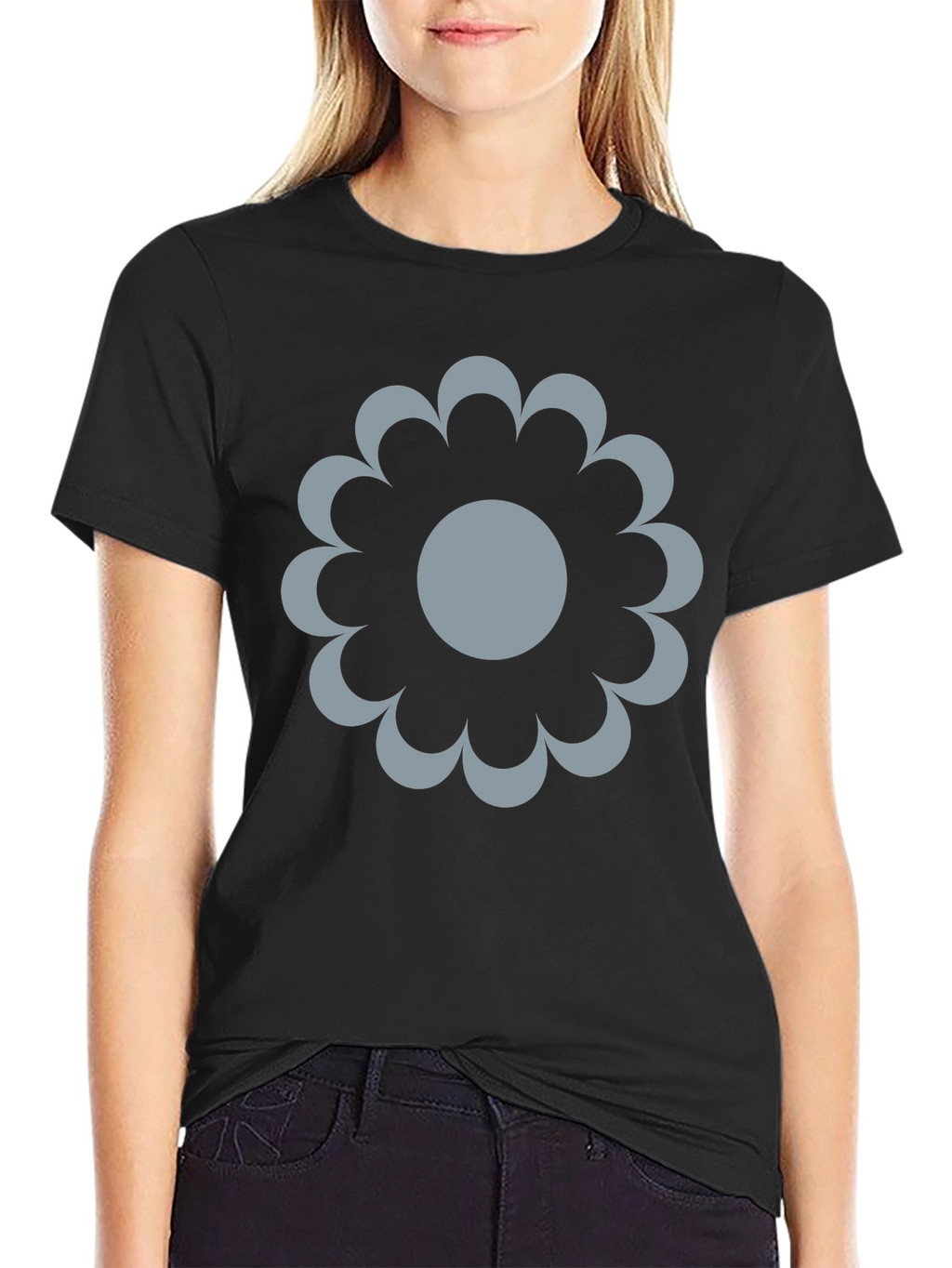 Modern Flower Graphic Black T-Shirt