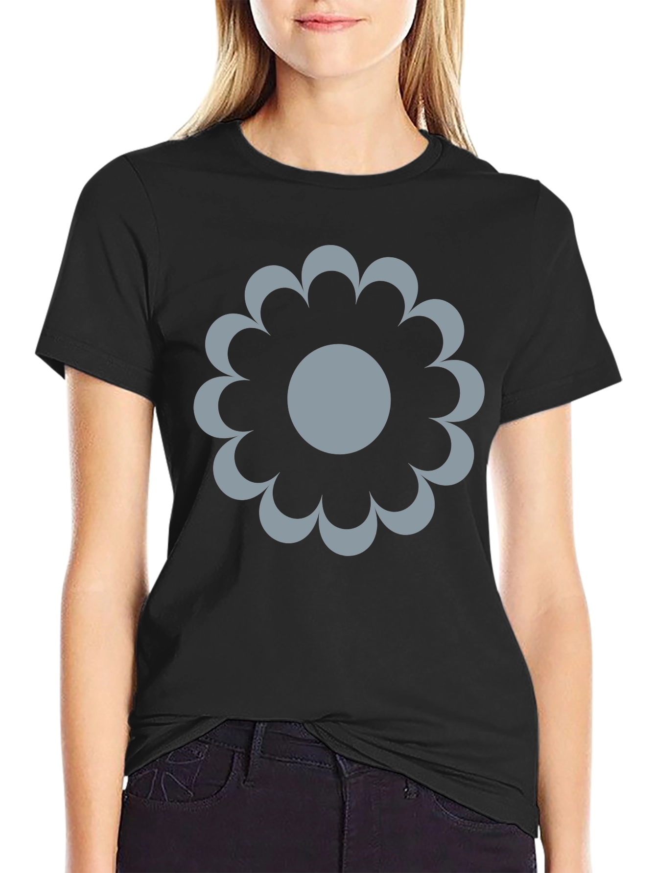Modern Flower Graphic Black T-Shirt
