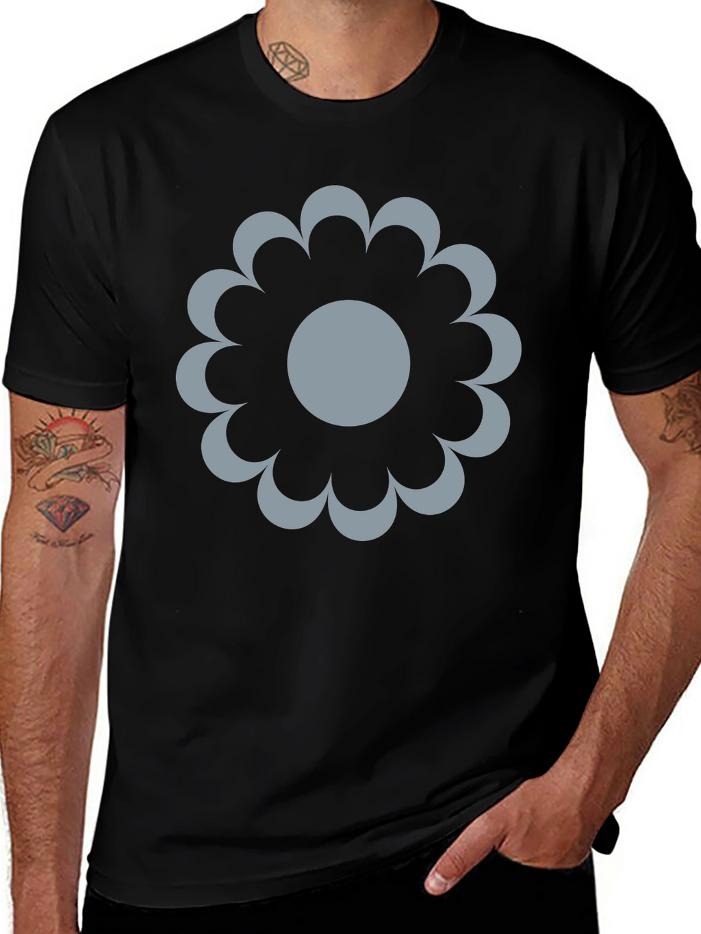 Modern Flower Graphic Black T-Shirt