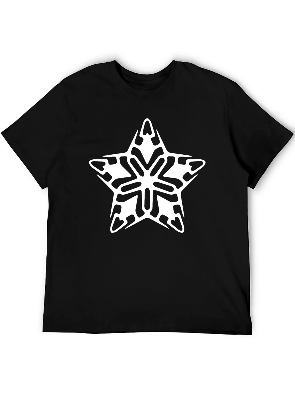 Stylish Black Tee with Star Snowflake Graphic