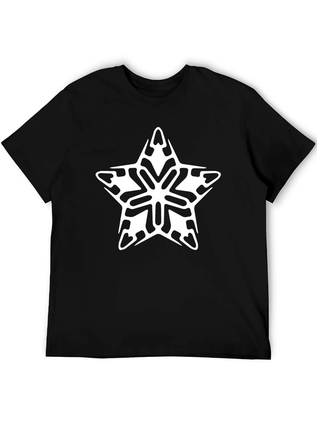Stylish Black Tee with Star Snowflake Graphic