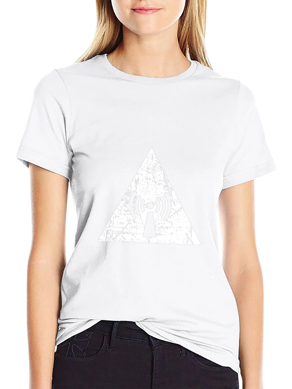 Distressed Antenna Triangle Graphic Black T-Shirt