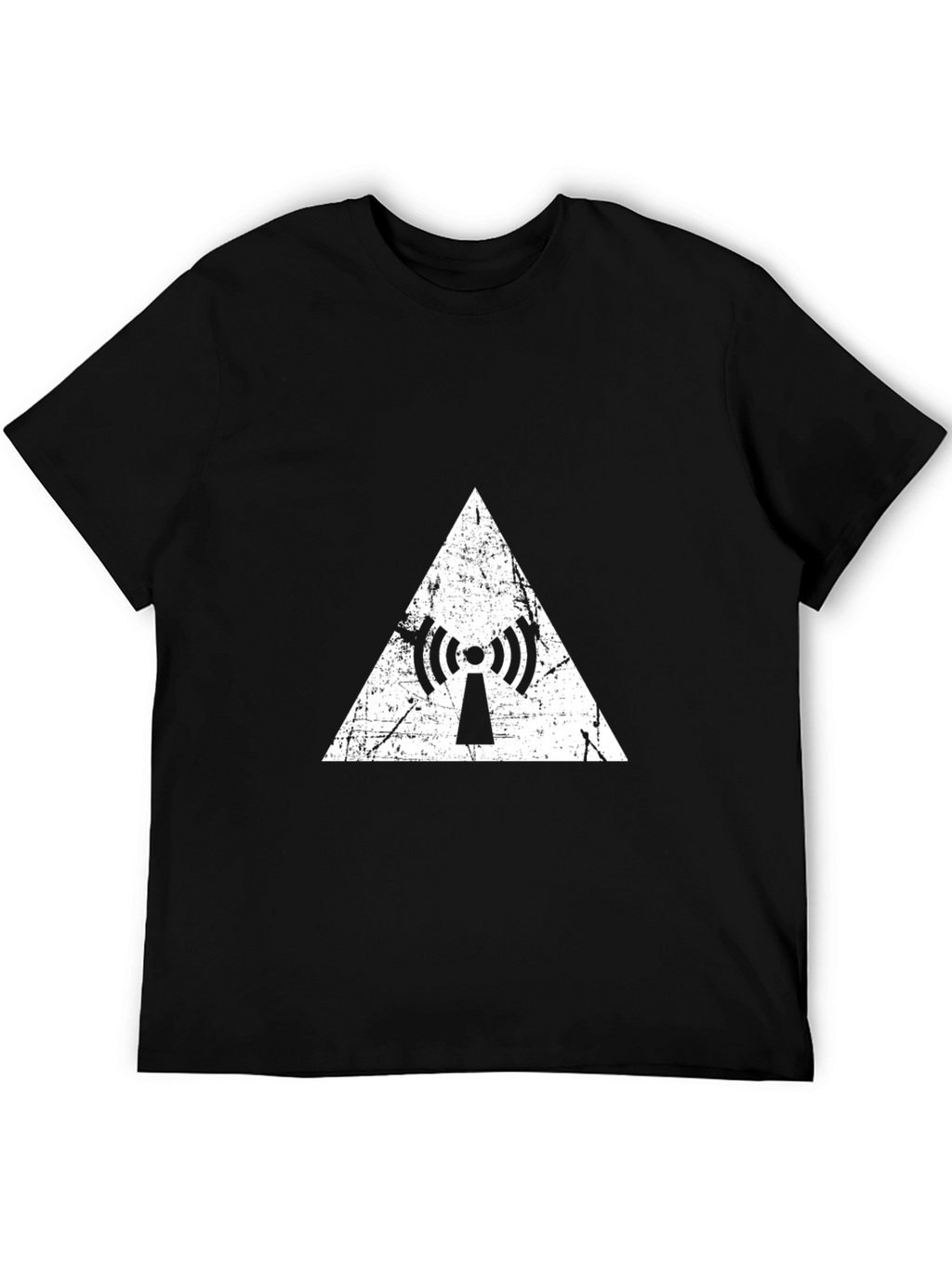 Distressed Antenna Triangle Graphic Black T-Shirt