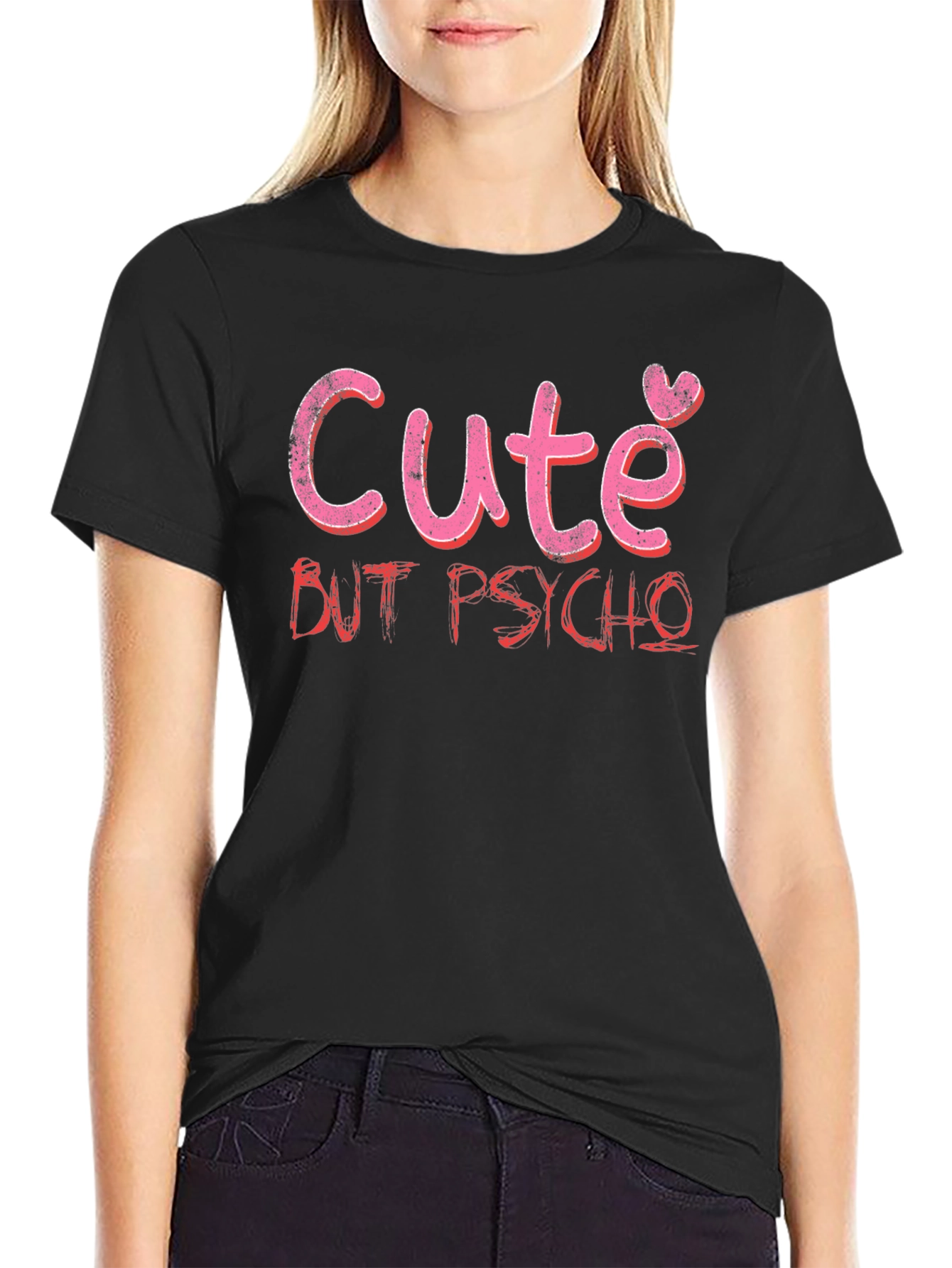 Cute But Psycho Graphic Tee - Black Cotton T-Shirt