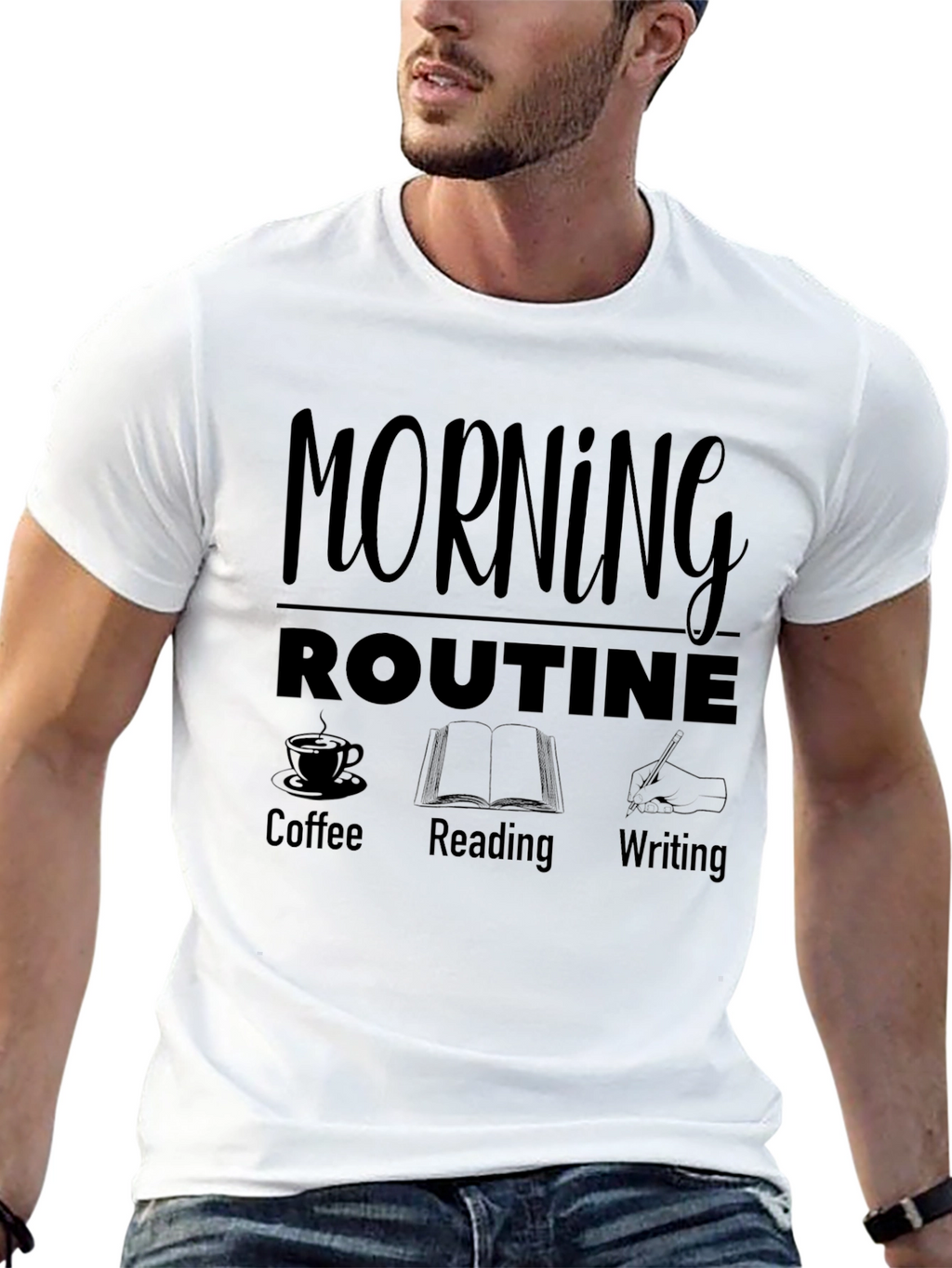 Morning Routine T-Shirt - Coffee Reading Writing