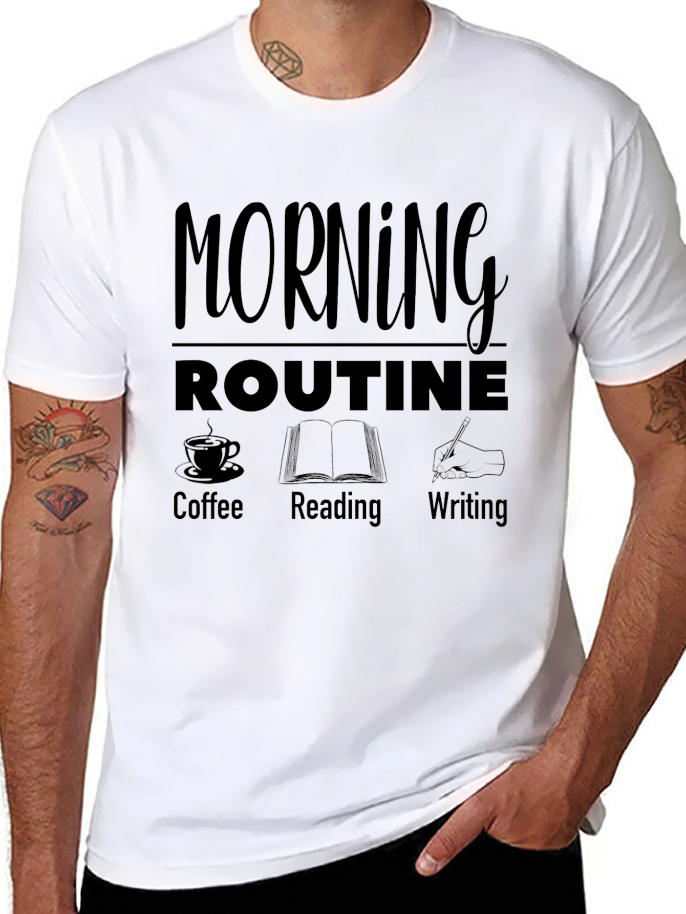 Morning Routine T-Shirt - Coffee Reading Writing