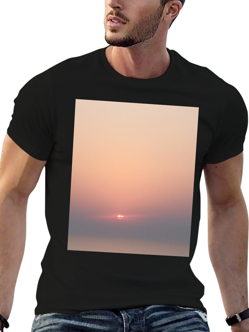 Sunset Graphic Tee - Soft Black Cotton Blend Shirt