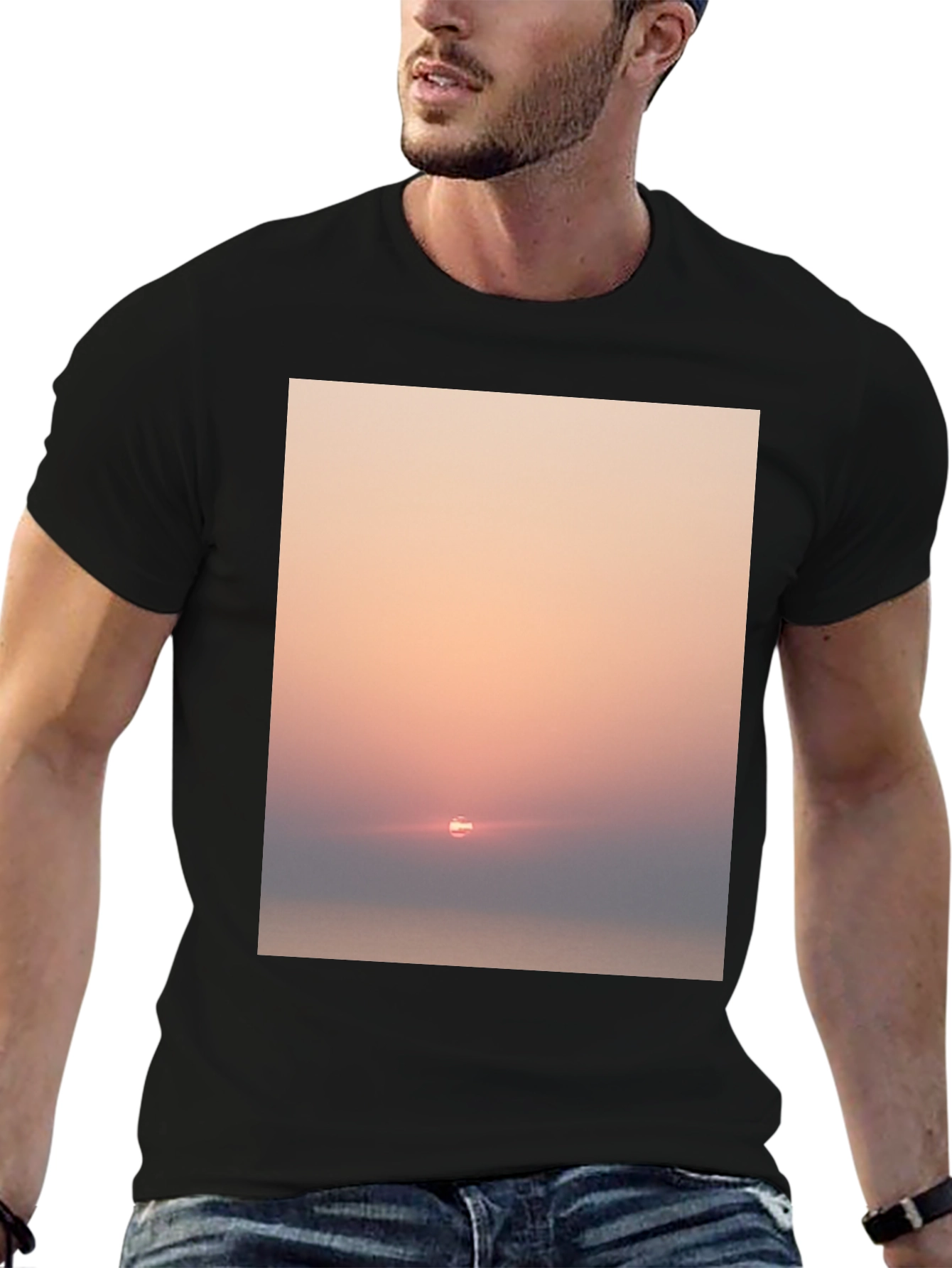 Sunset Graphic Tee - Soft Black Cotton Blend Shirt