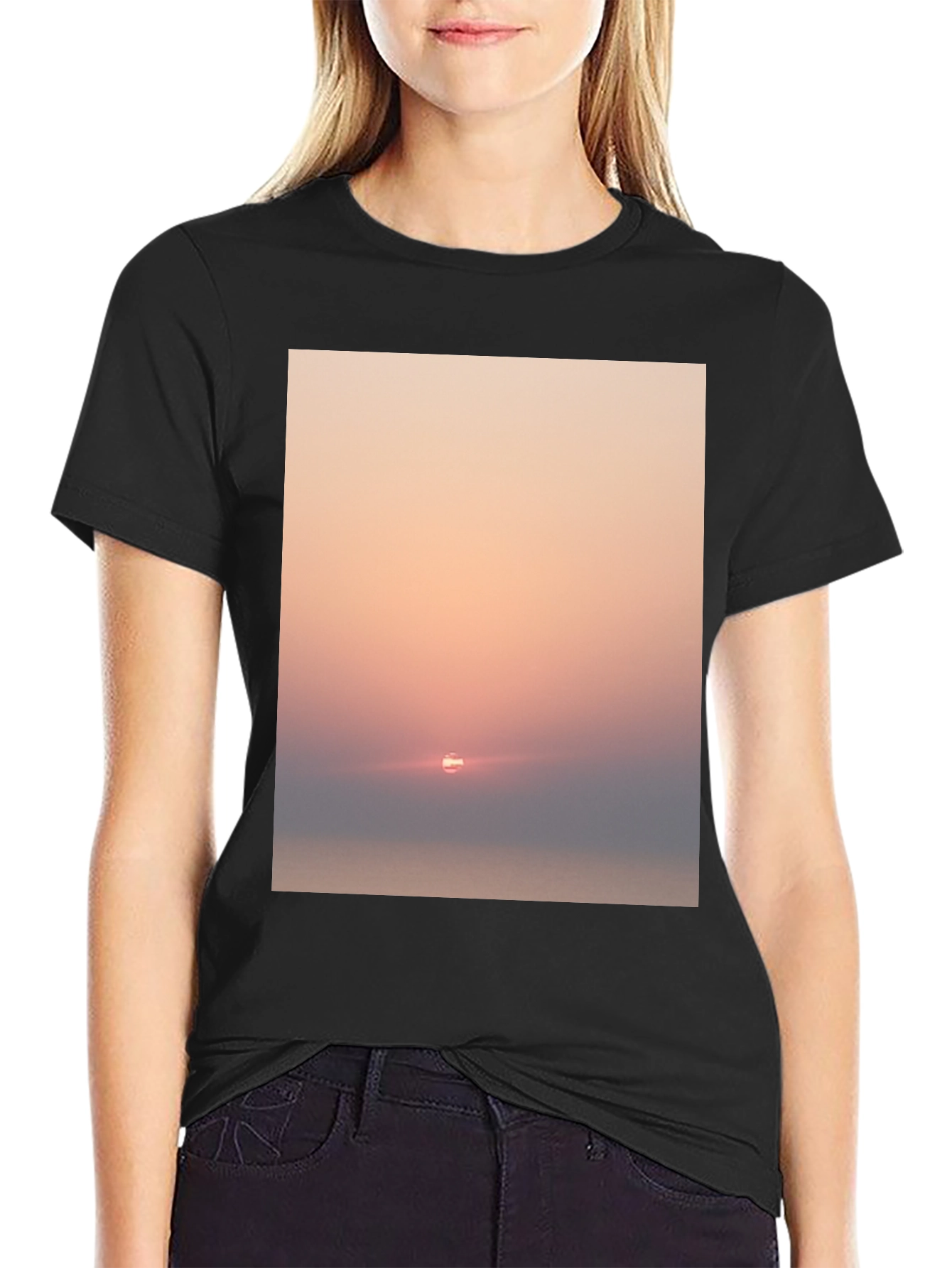 Sunset Graphic Tee - Soft Black Cotton Blend Shirt