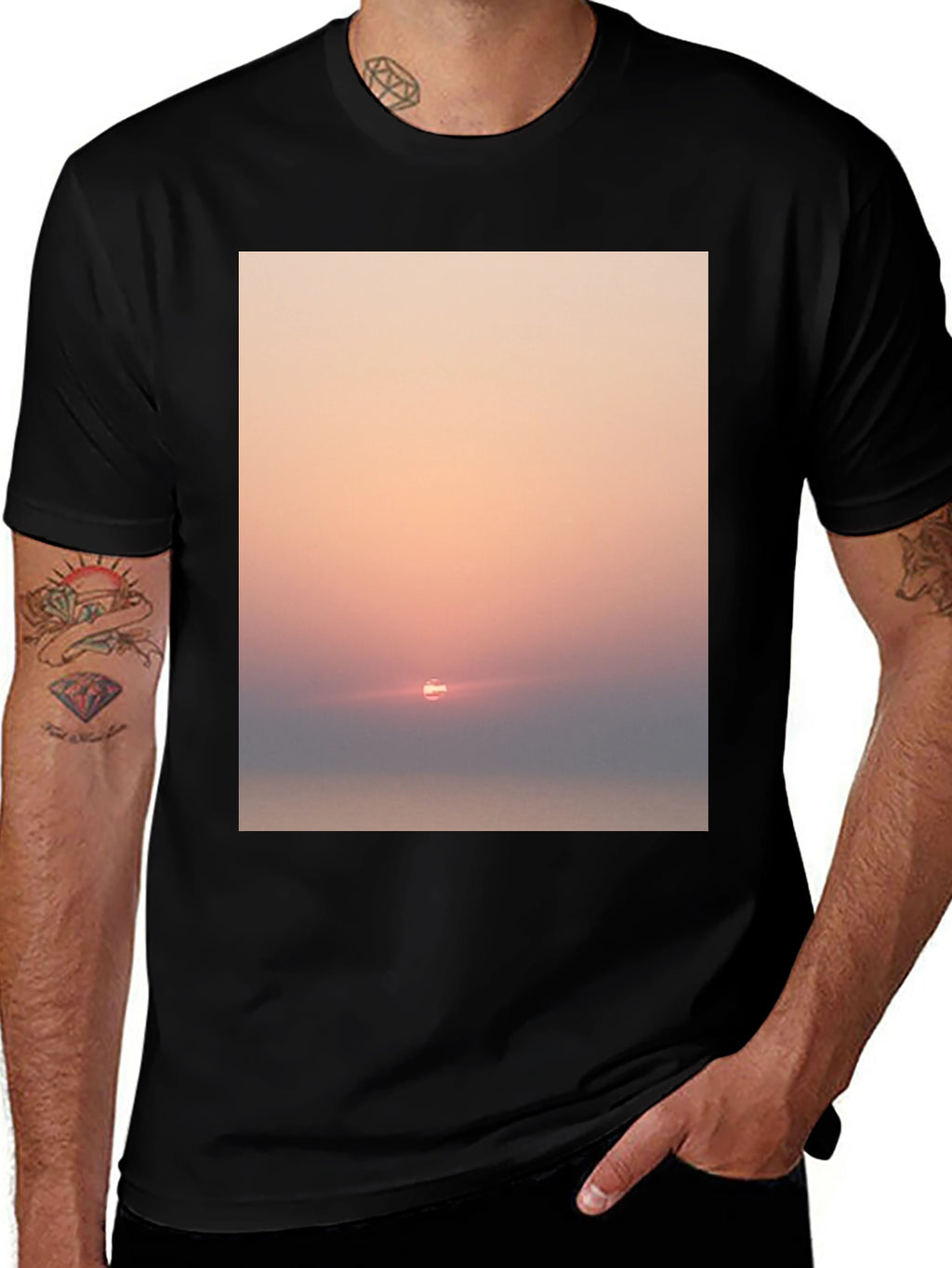 Sunset Graphic Tee - Soft Black Cotton Blend Shirt