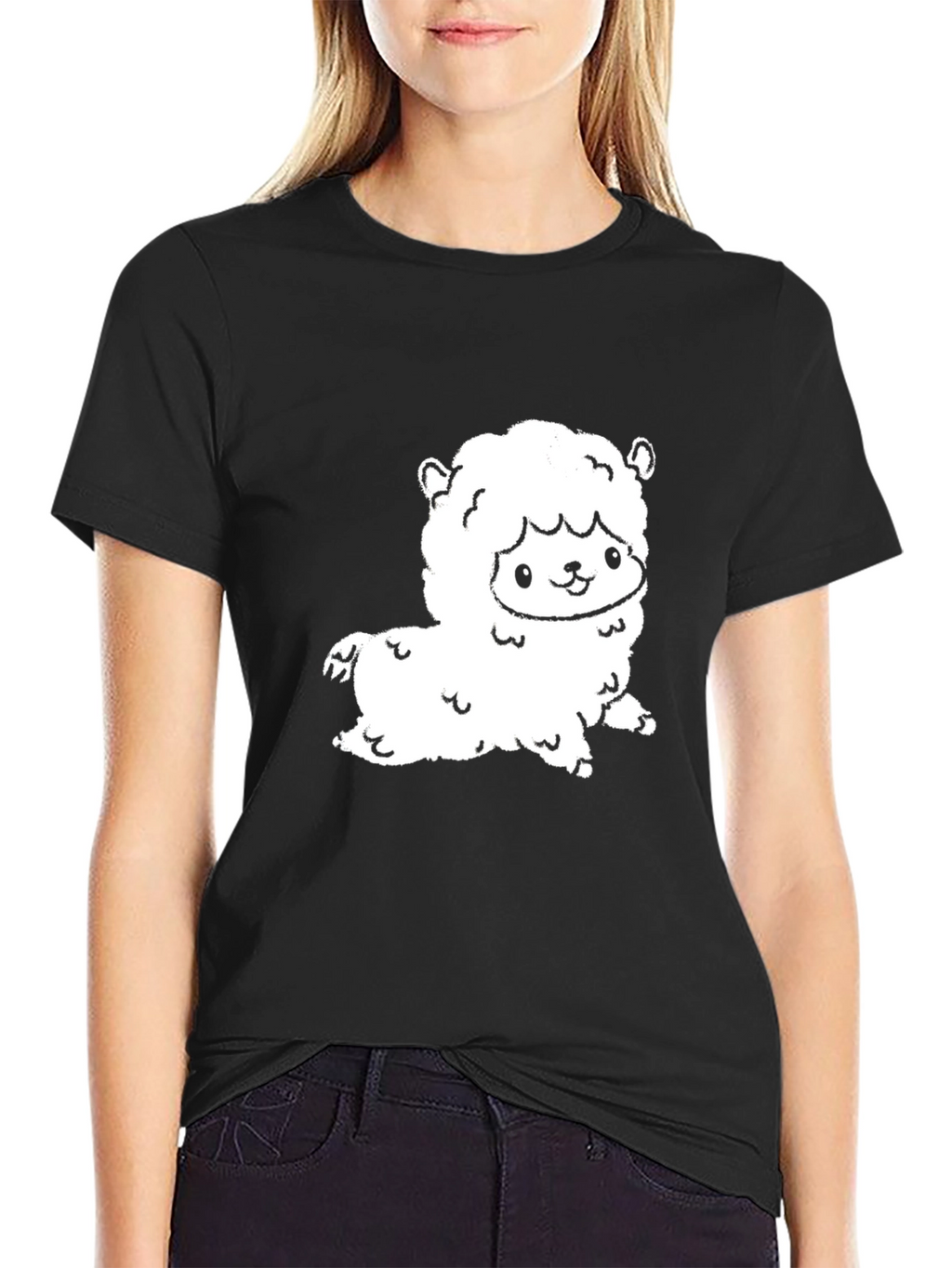 Cute Alpaca Graphic Tee - Black Cotton T-Shirt