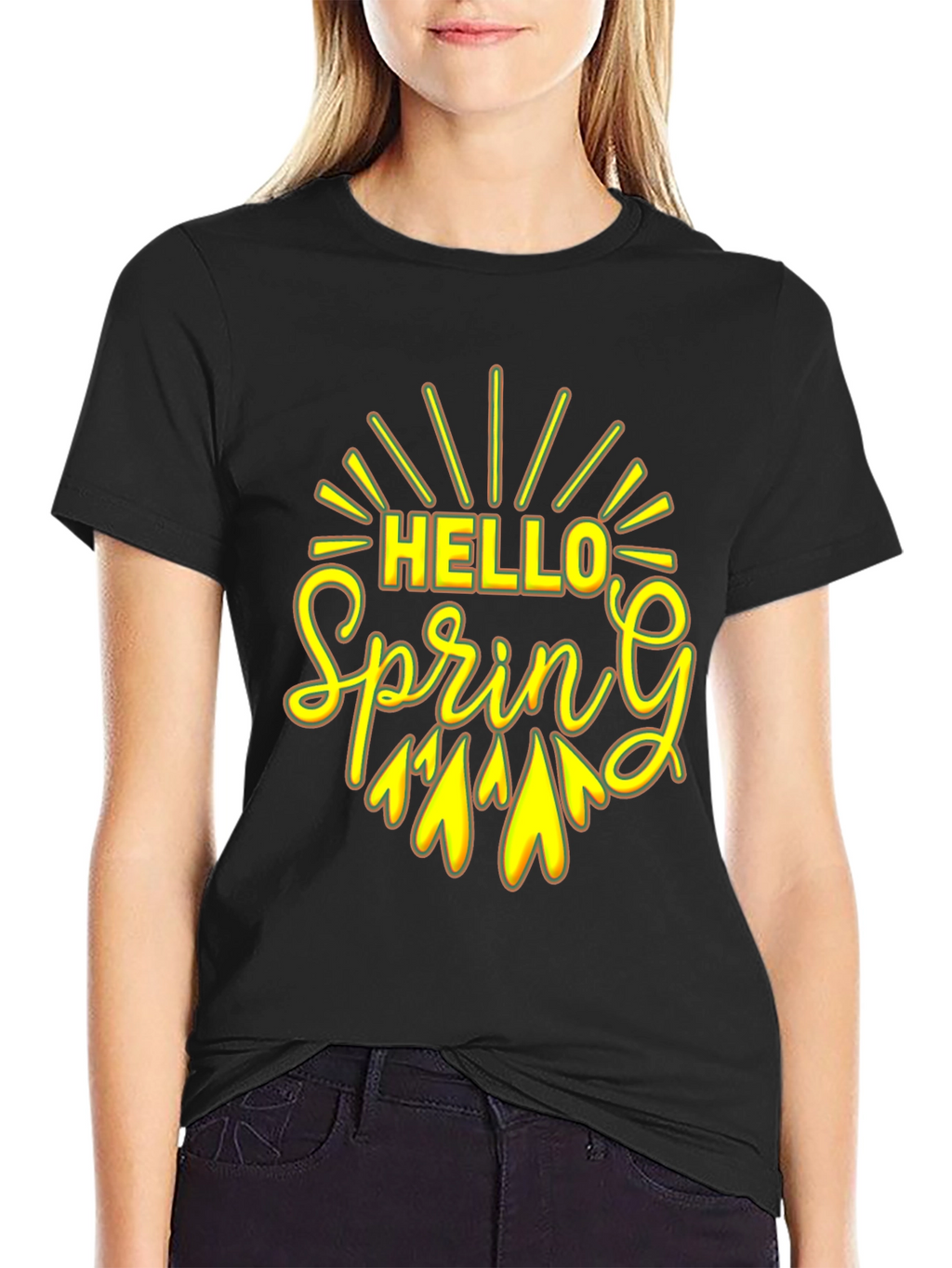 Hello Spring Black Graphic Tee