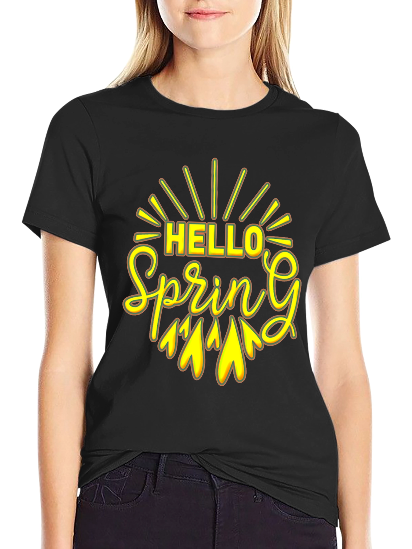 Hello Spring Black Graphic Tee