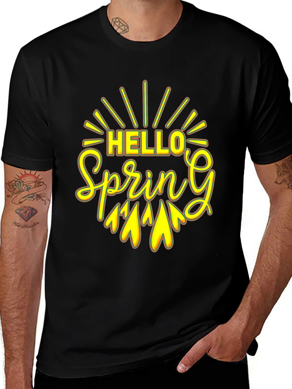Hello Spring Black Graphic Tee