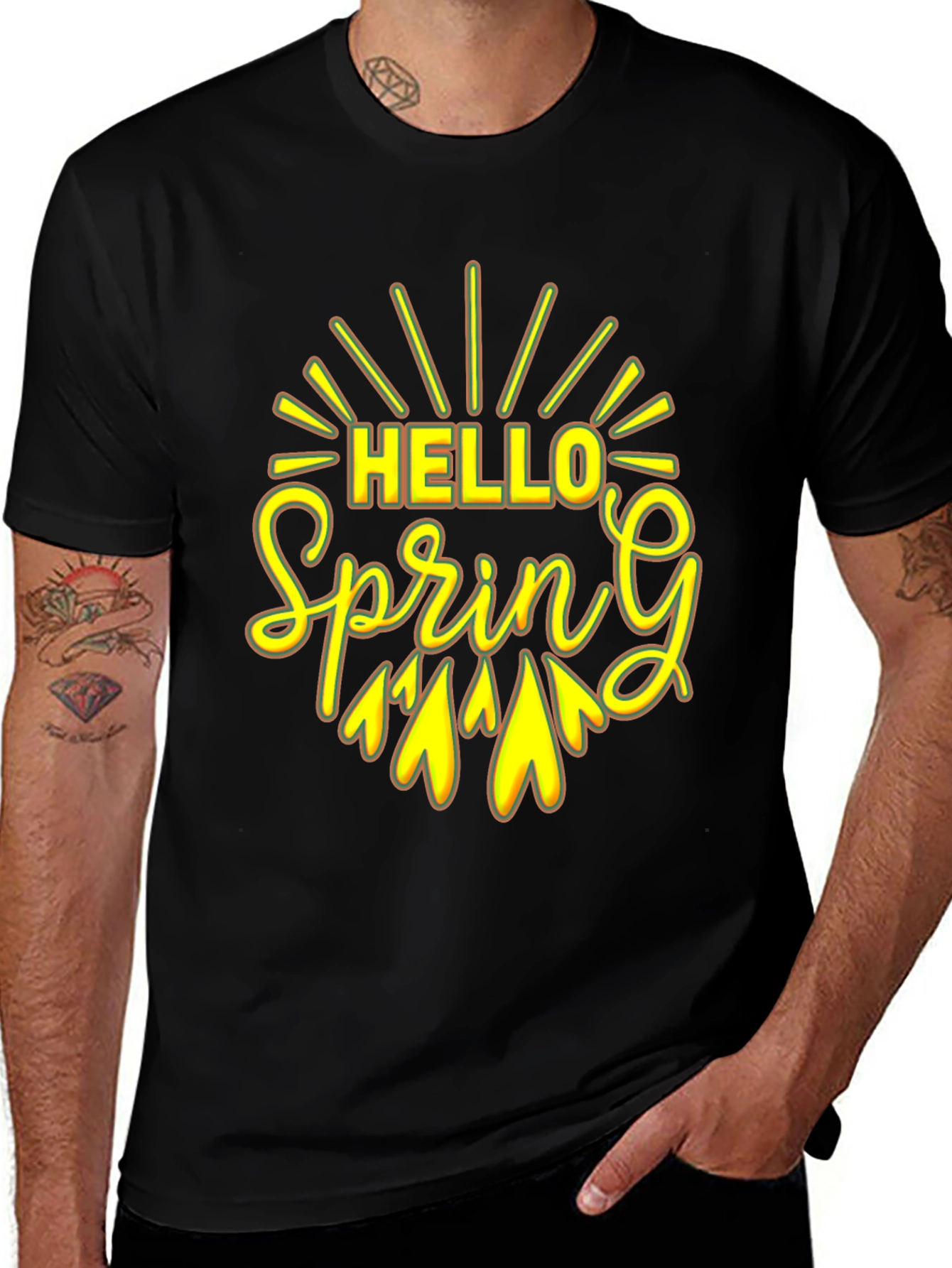 Hello Spring Black Graphic Tee