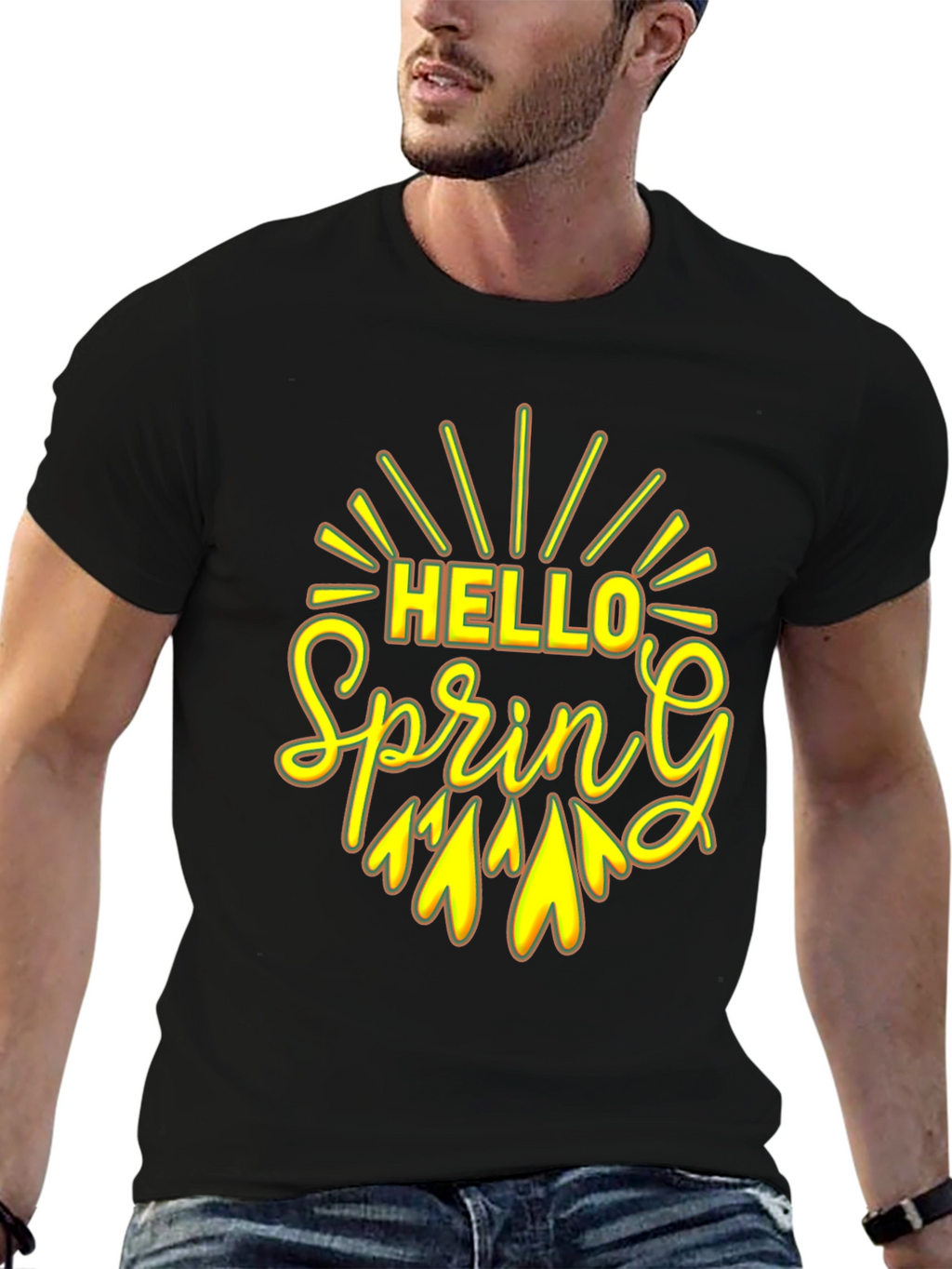 Hello Spring Black Graphic Tee