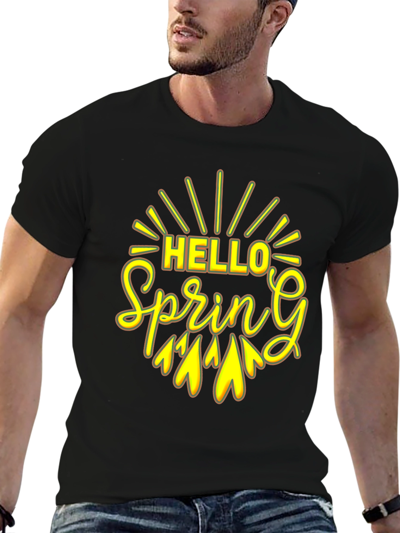 Hello Spring Black Graphic Tee
