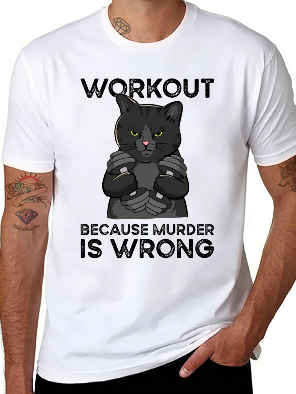 Workout Because Murder is Wrong Cat T-Shirt