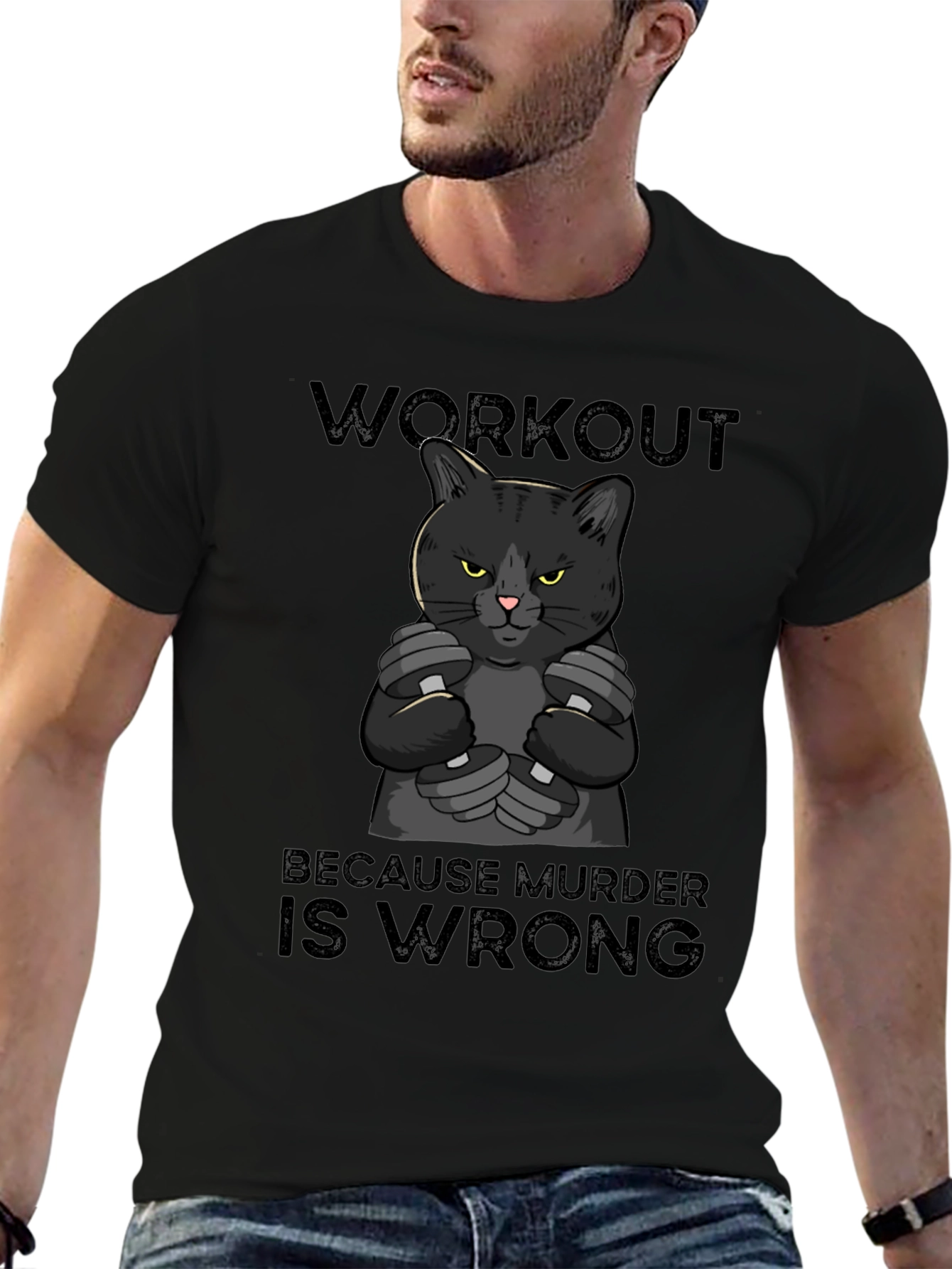 Workout Because Murder is Wrong Cat T-Shirt