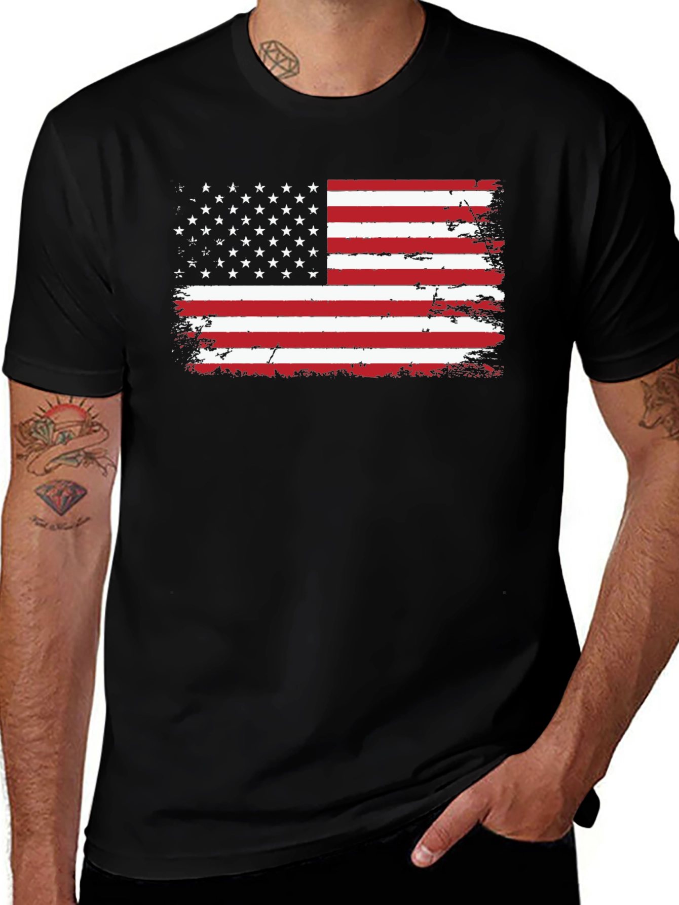 Distressed American Flag Graphic Tee - Patriotic Style
