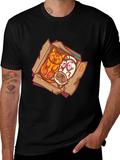 Cat and Dog Cartoon Graphic Tee - Black