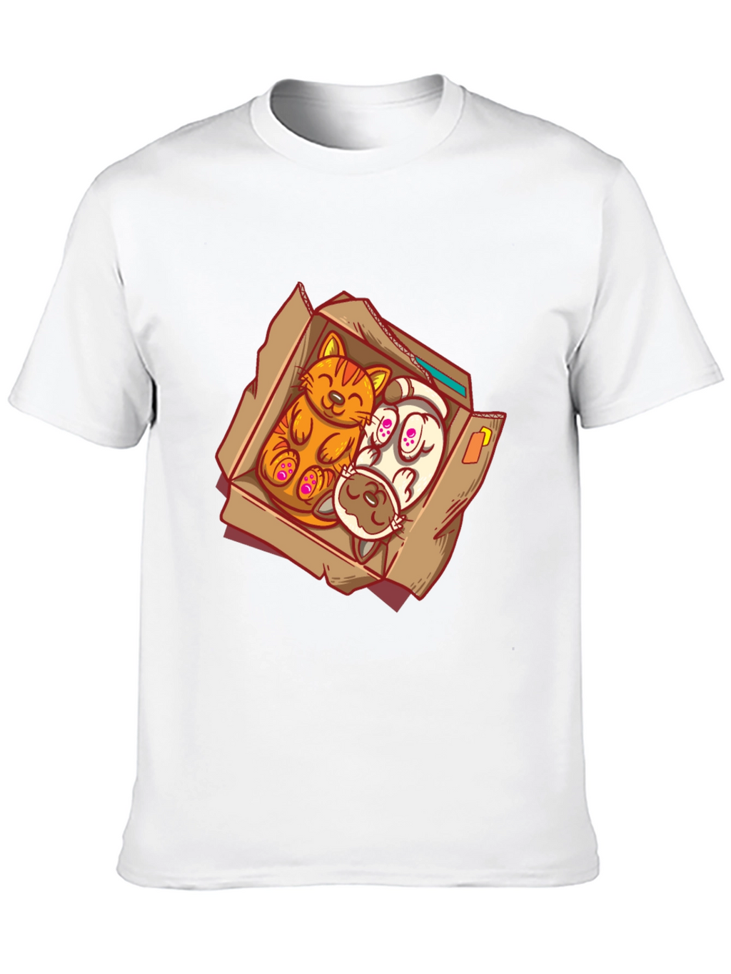 Cat and Dog Cartoon Graphic Tee - Black