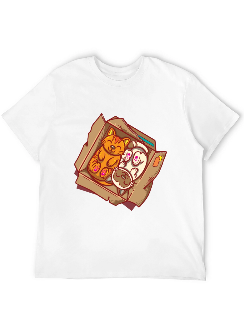 Cat and Dog Cartoon Graphic Tee - Black