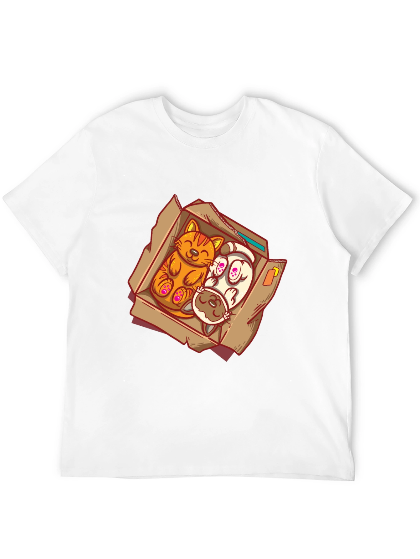 Cat and Dog Cartoon Graphic Tee - Black