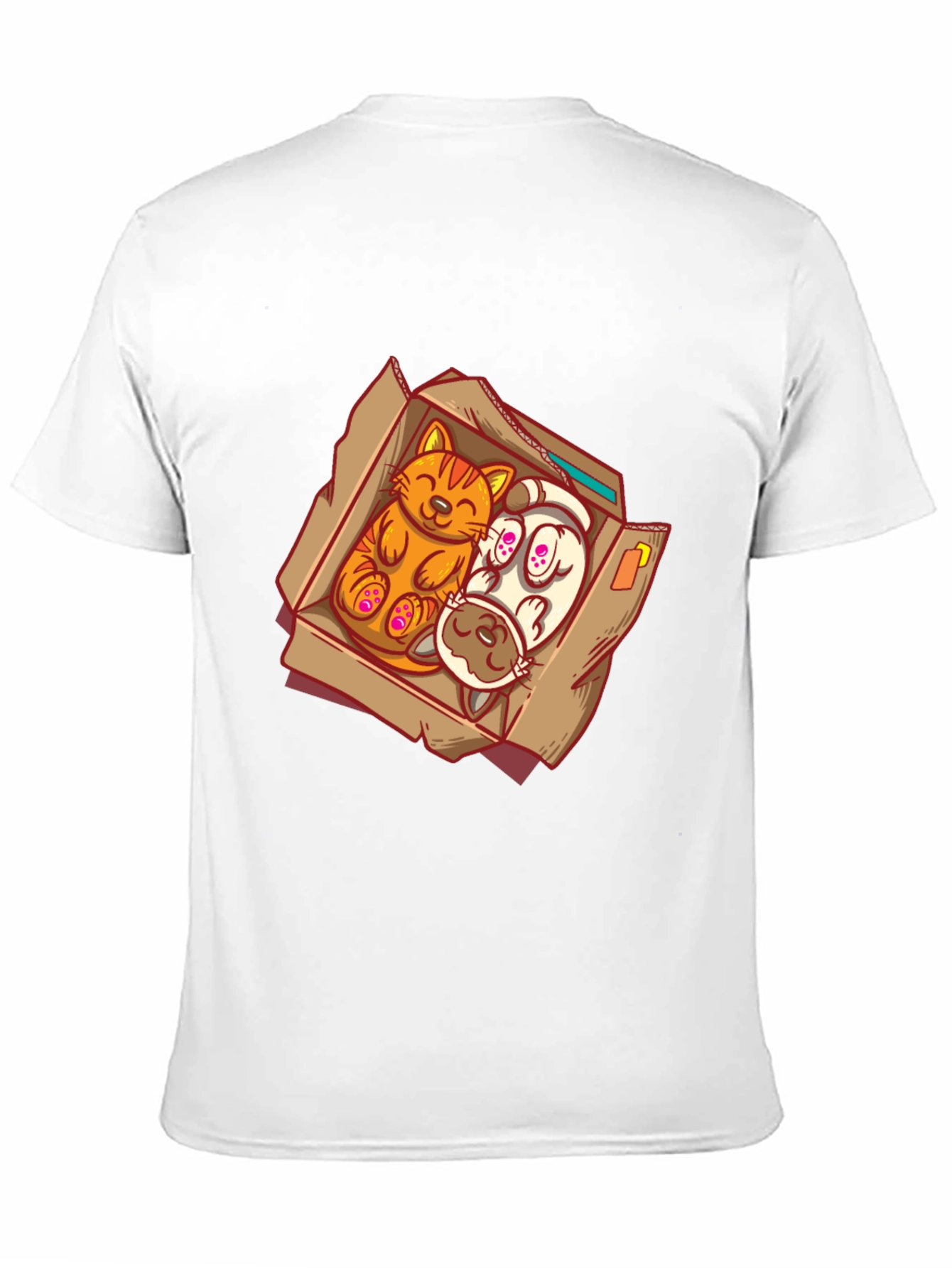 Cat and Dog Cartoon Graphic Tee - Black