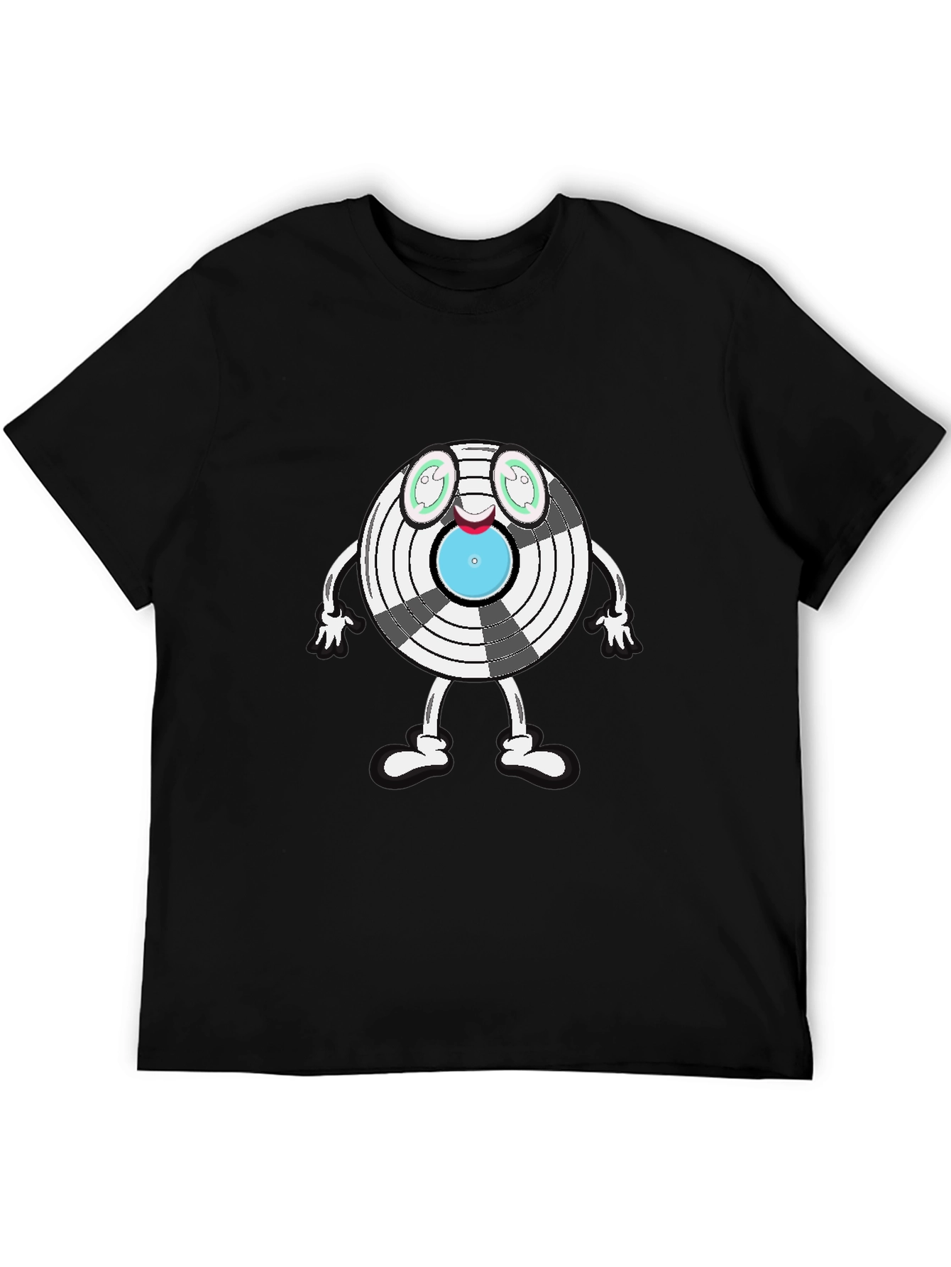 Novelty Cartoon Record Graphic Tee - Black