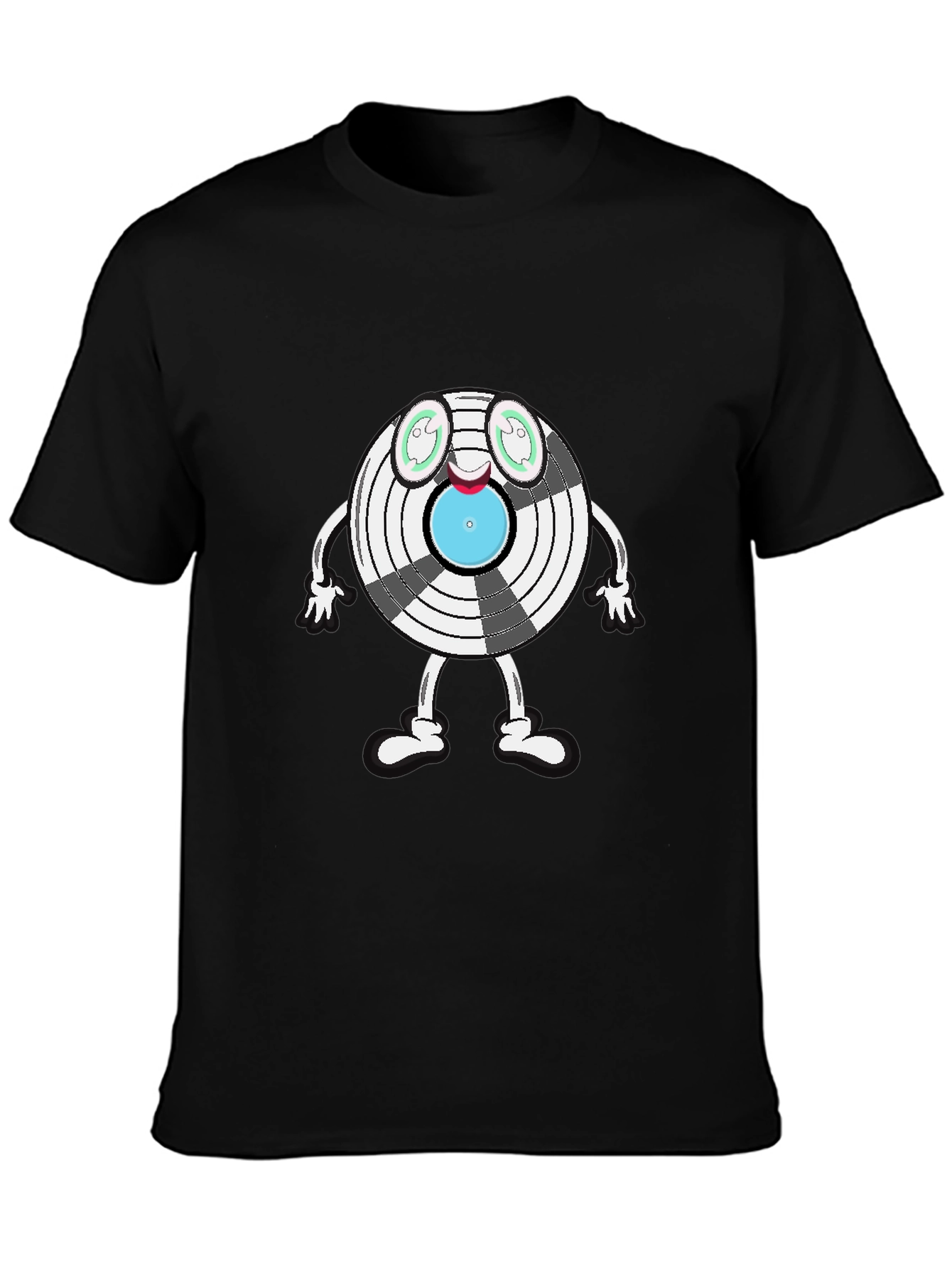 Novelty Cartoon Record Graphic Tee - Black