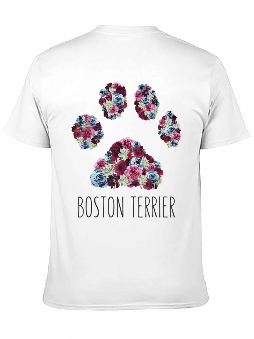 Boston Terrier Paw Print Floral T-Shirt