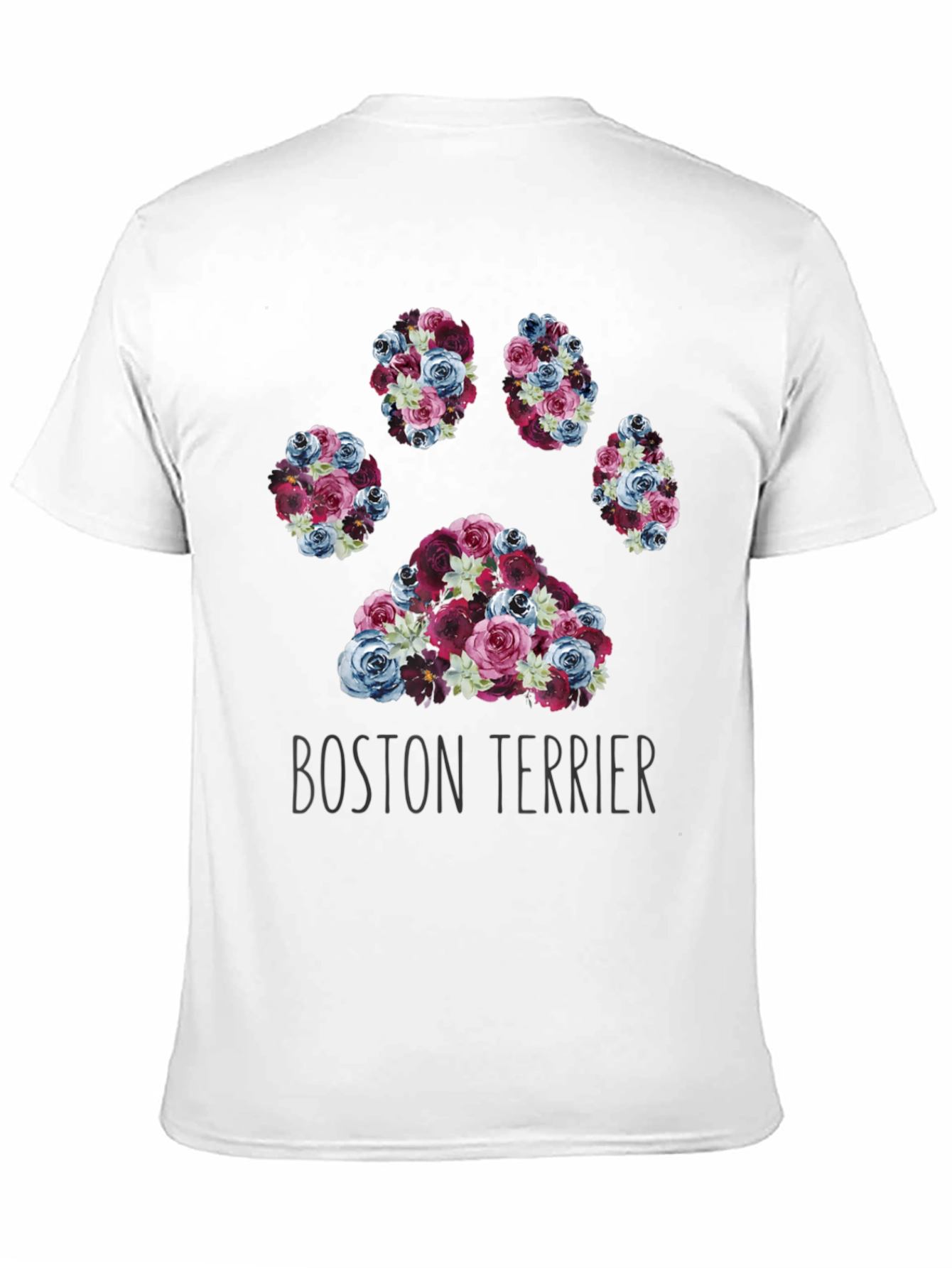 Boston Terrier Paw Print Floral T-Shirt