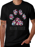Boston Terrier Paw Print Floral T-Shirt