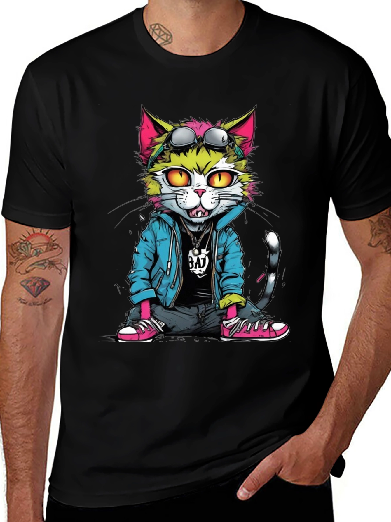 Cool Cat Graphic T-Shirt - Unisex Black Tee