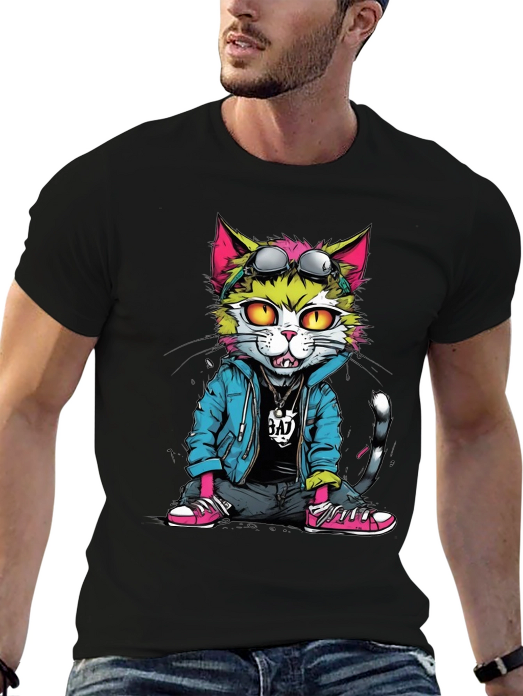 Cool Cat Graphic T-Shirt - Unisex Black Tee