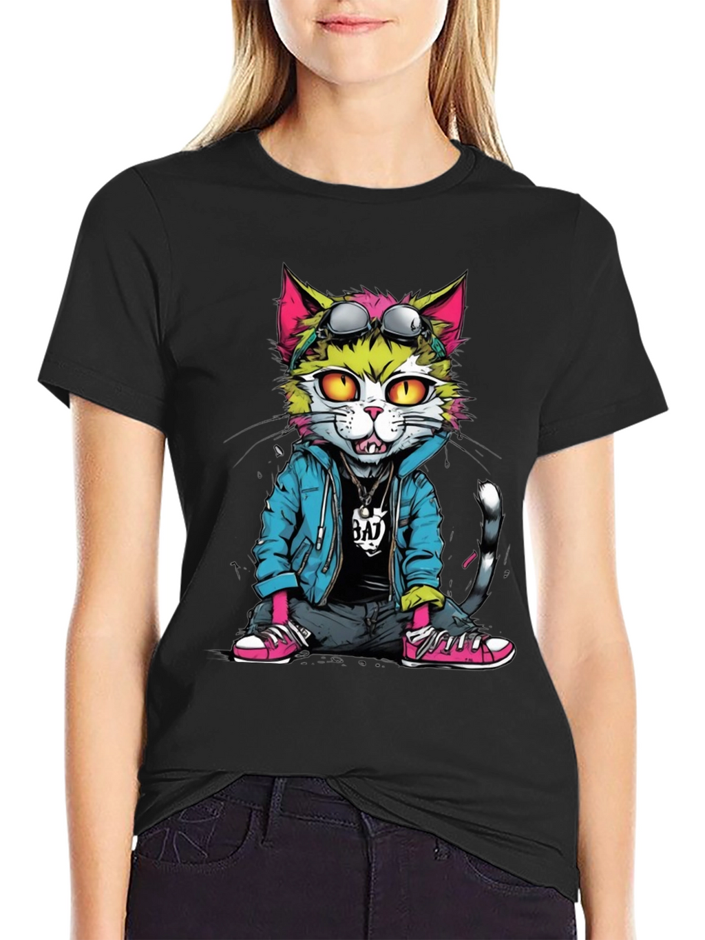 Cool Cat Graphic T-Shirt - Unisex Black Tee