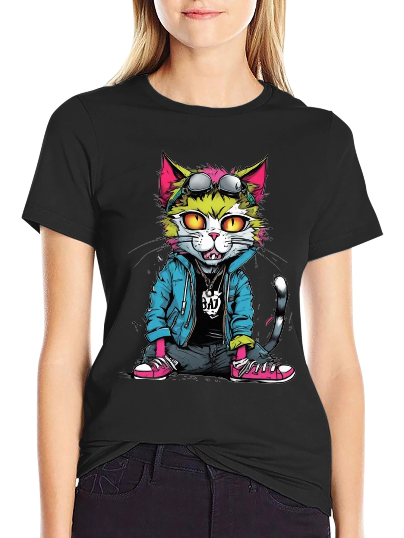 Cool Cat Graphic T-Shirt - Unisex Black Tee