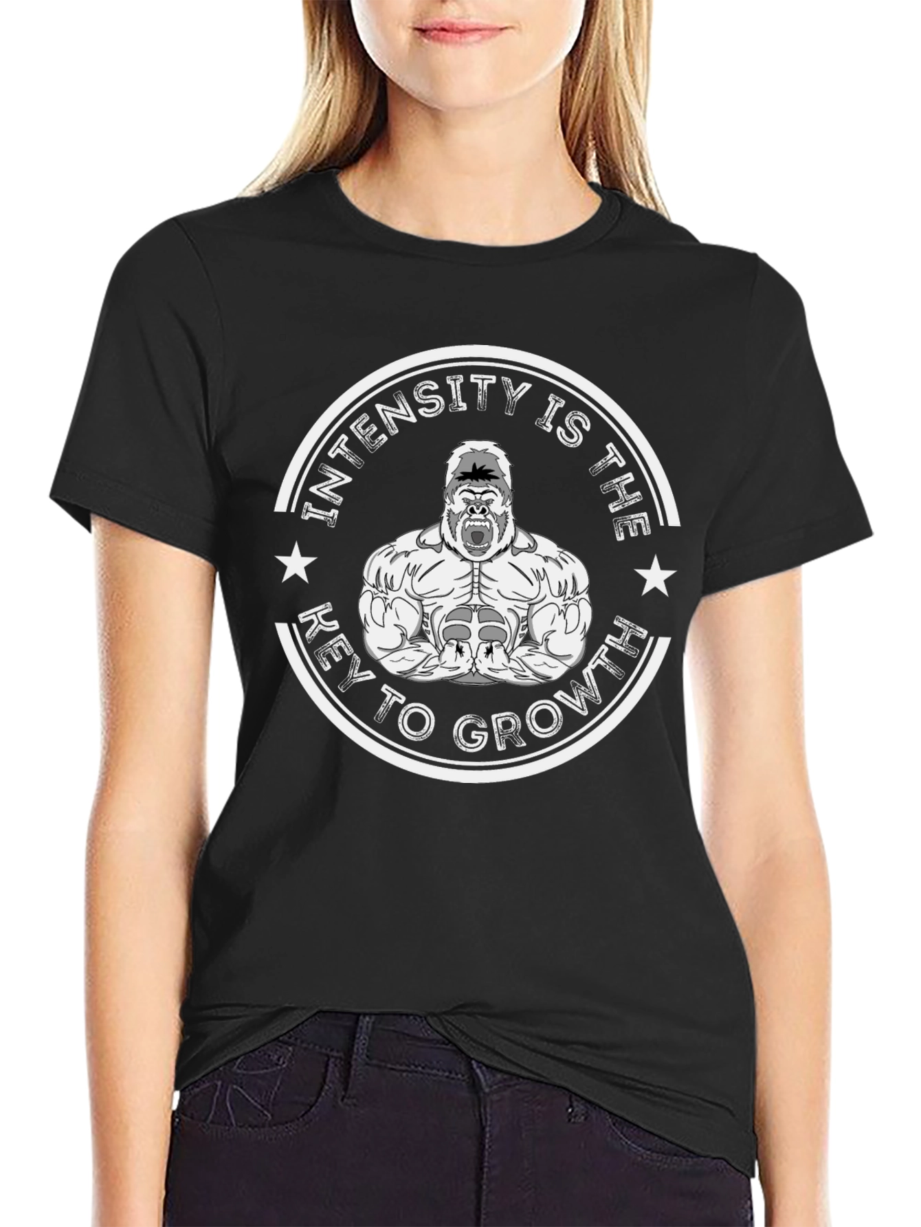 Intensity is Key to Growth Gym Gorilla Black T-Shirt