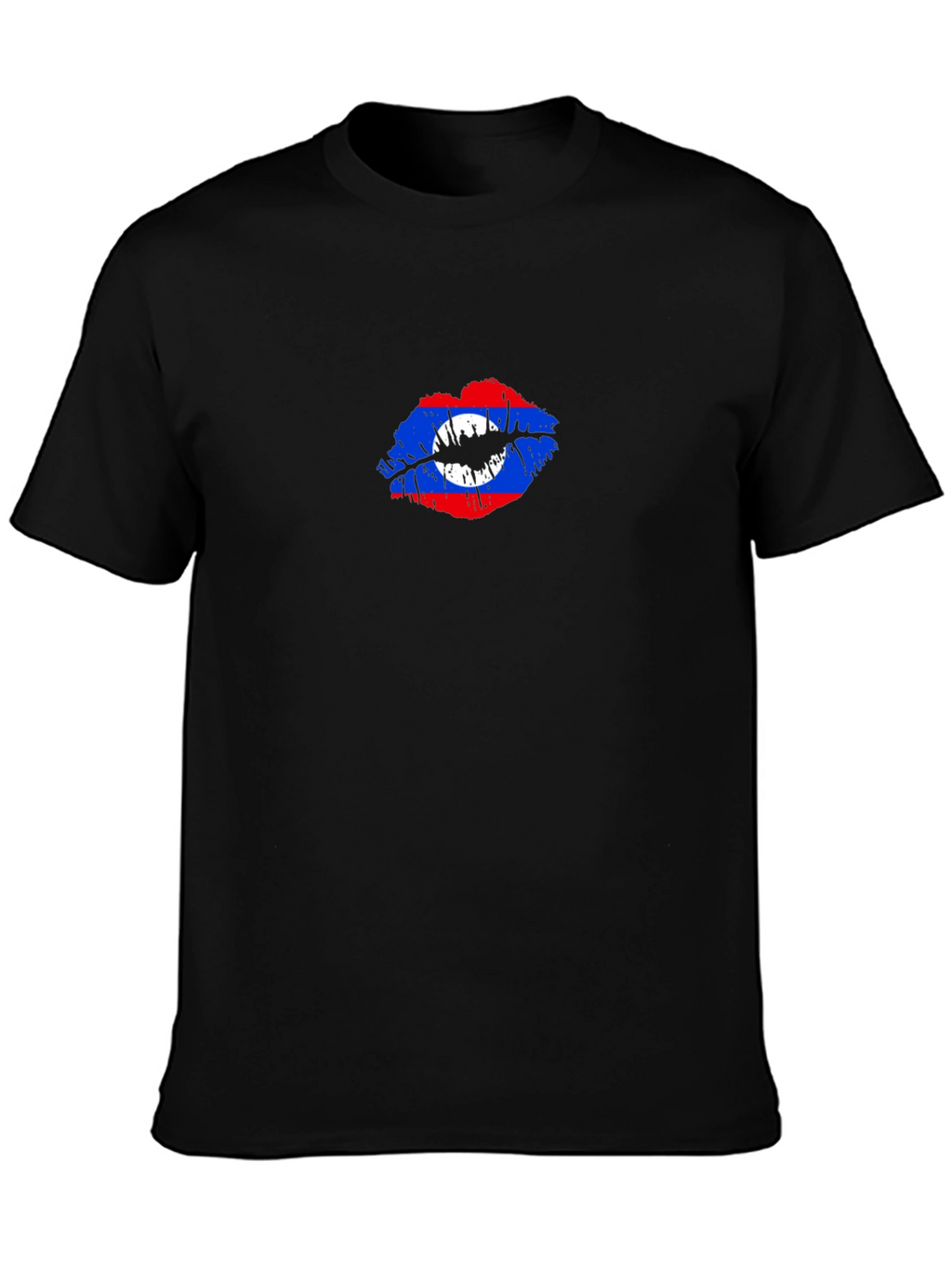 Lao Flag Lips T-Shirt - Black Crew Neck Tee