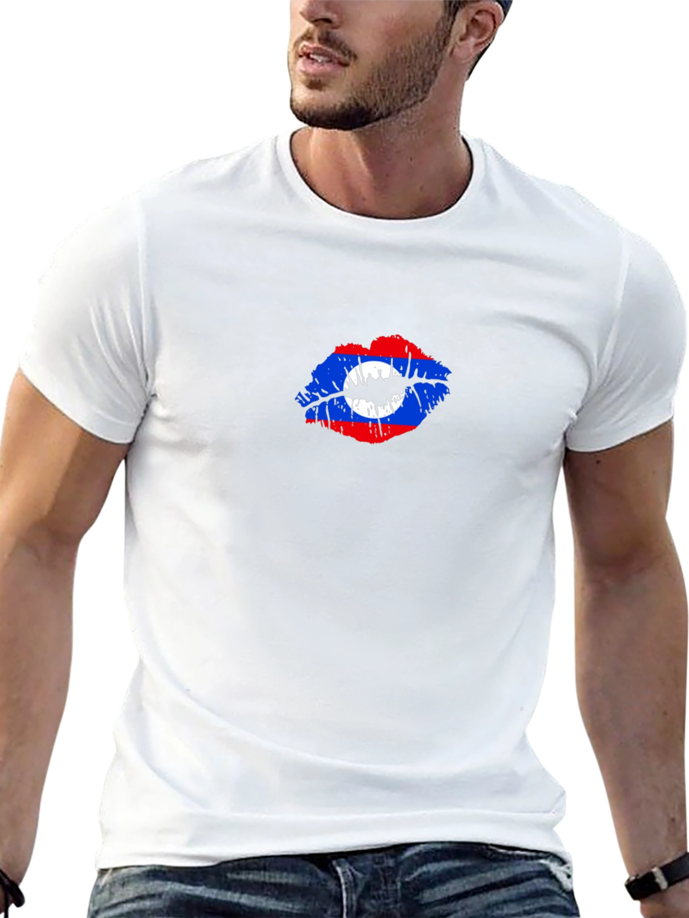 Lao Flag Lips T-Shirt - Black Crew Neck Tee