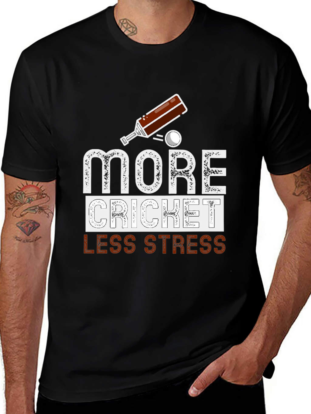 More Cricket Less Stress Graphic Tee