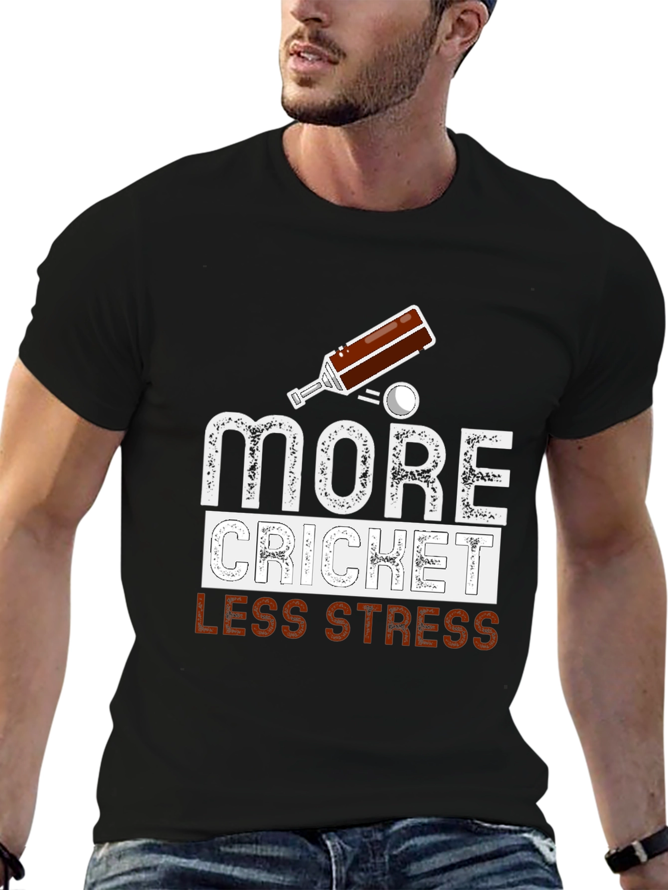 More Cricket Less Stress Graphic Tee
