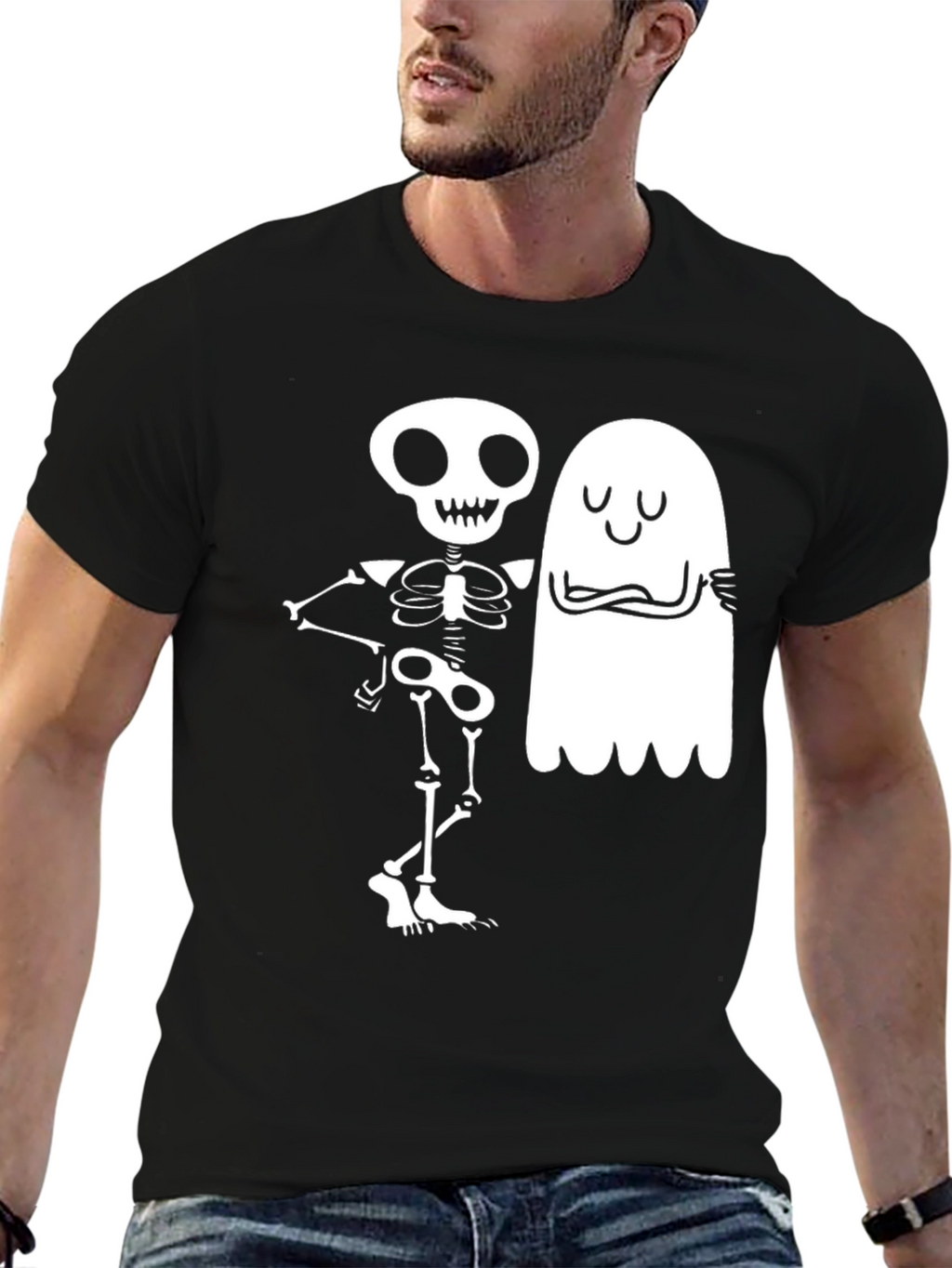 Skeleton & Ghost Graphic Tee - Spooky Season