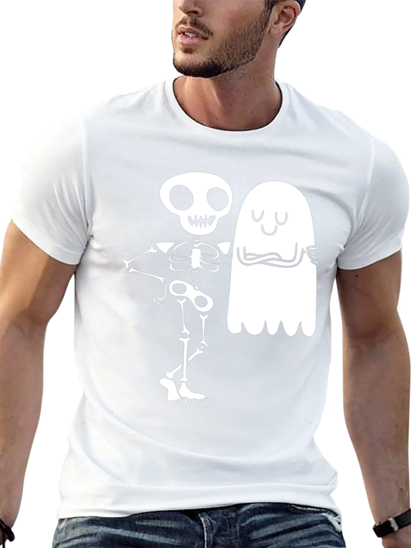 Skeleton & Ghost Graphic Tee - Spooky Season
